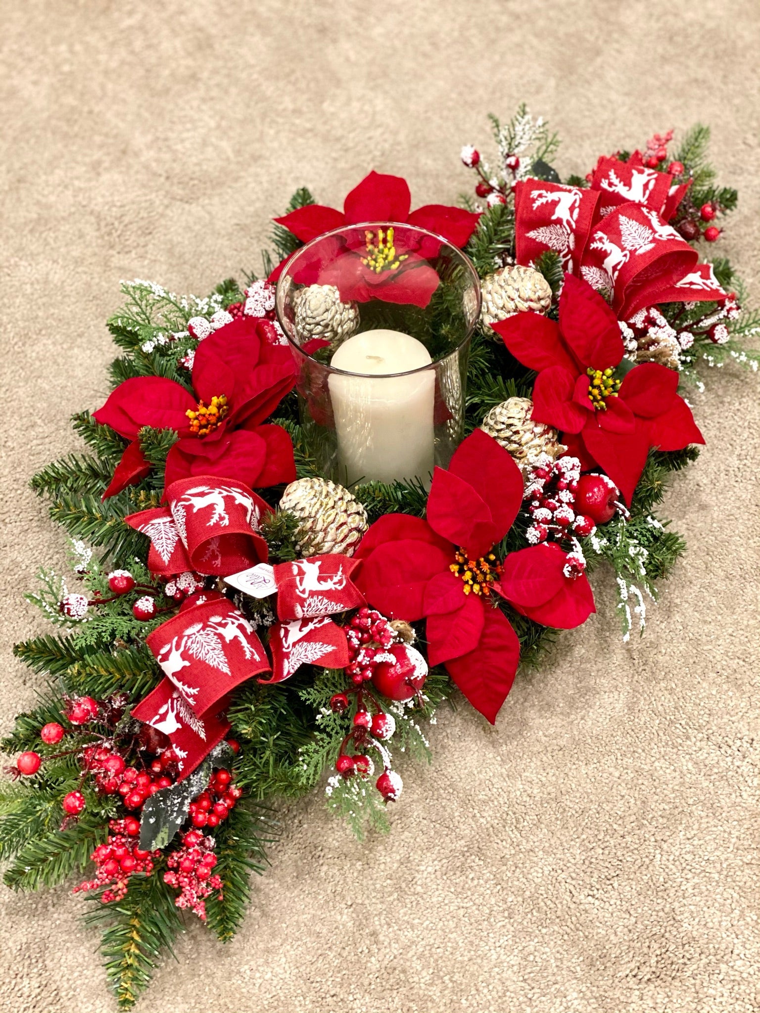 Enfeite de Mesa Natalino Laços + Vela